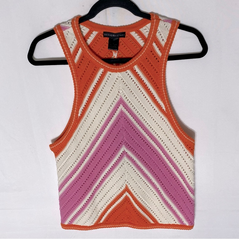 Design History Cream Orange Pink Cotton Chevron Knit Scoop Neck Tank Top S